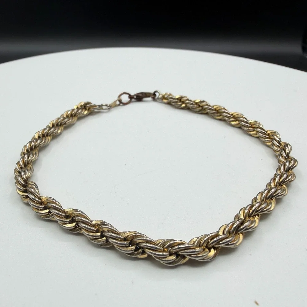 Two Tone Gold & Silver Tone Rope Chain Bracelet Chunky Statement Boho Jewelry